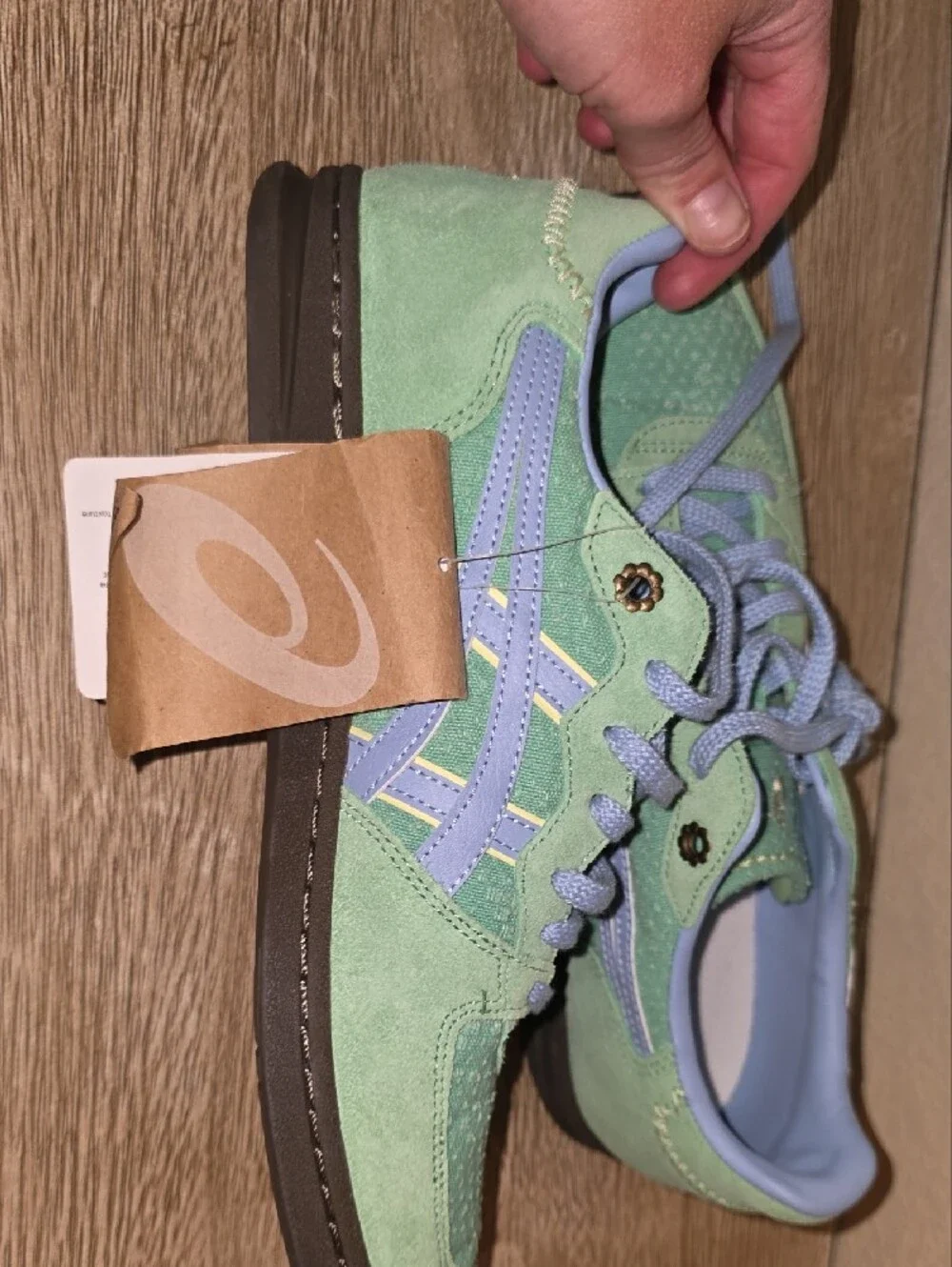 Asics Seafoam Green and Light Blue Suede Sneakers